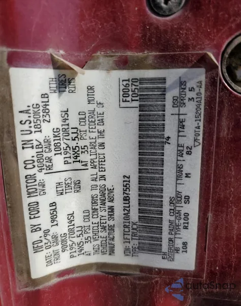 1990 Ford Ranger from USA, damaged, VIN 1FTCR10A2LUB75512